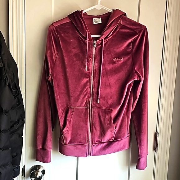 Womens NWOTS Victoria Secret PINK purple velvet sz XS zip up hoodie!! - Picture 2 of 8
